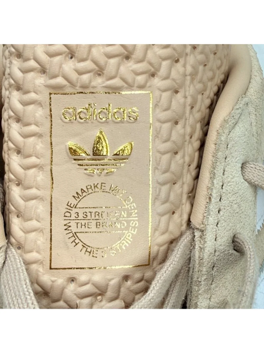 Adidas Gazelle Indoor Beige Suede Sneakers White Stripes Gum Sole Womens 8.5